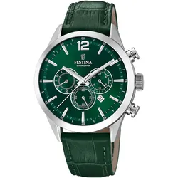 Chronograph FESTINA "Timeless Chronograph", dunkelgrün, Armbanduhren, Herren, Armbanduhr, Quarzuhr, Herrenuhr, Stoppfunktion, Edelstahlarmband,Datum