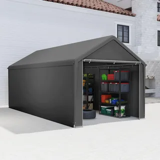 Outsunny Carport Zeltgarage – Wasserdichtes Garagenzelt mit PE-Dach, Industriezelt PVC Wasserdichter Reißenresistenter mit abnehmbaren Seitenwänden, UV-beständig Winterfest Unterstand Lagerzelt Weidezelt Garten Garage, Weiß