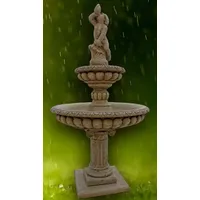 Casa Padrino Barock Gartenbrunnen Junge mit Muschel Dunkelgrau Ø