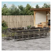 vidaXL 17-tlg. Garten-Essgruppe mit Kissen Grau Poly Rattan