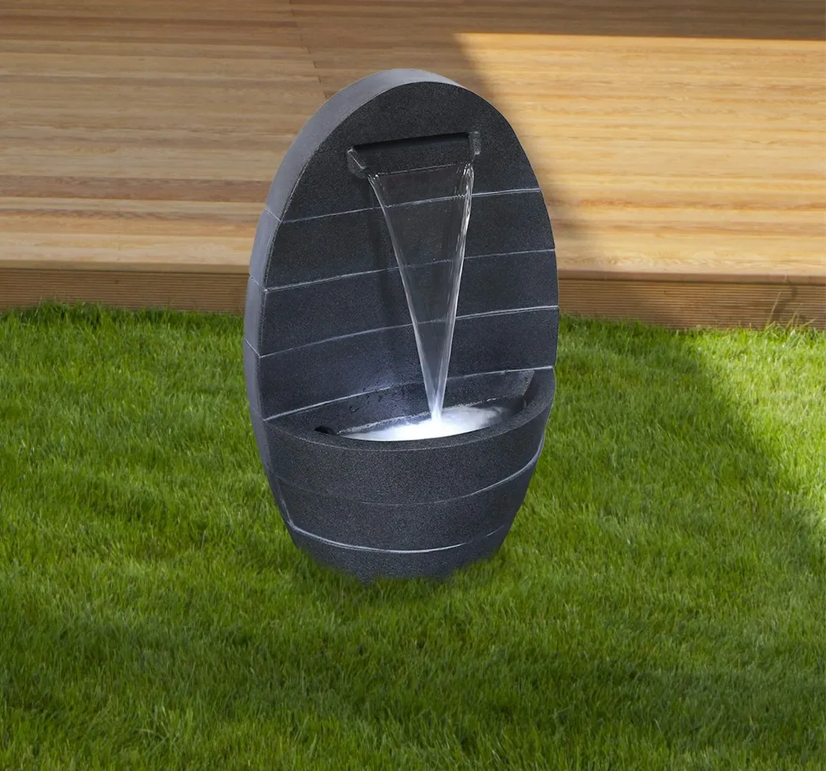 Gardenforma Wasserspiel Parana, Polyresin inkl. Pumpe und LED-Beleuchtung, Ausführung: grau