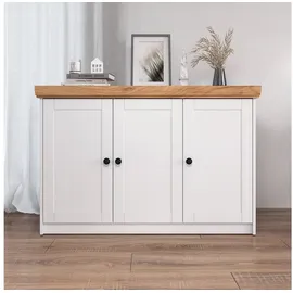 Homestyle4u Sideboard 134,6 x 82 x 41,8 cm Weiß / Eiche