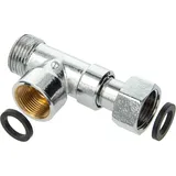 tecuro T-Stück Abzweig Verteiler für Eckventil, G 3/8 ÜWM x 3/8 AG x M15 x1 Ig, Messing verchromt