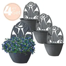 GarPet 4x Blumentopf Wand Blumentopf Wandmontage Wandblumentopf Wandvasen für Pflanzen Pflanzen Wandhalterung Wandtopf Außenbereich 32 cm Anthrazit Rattan