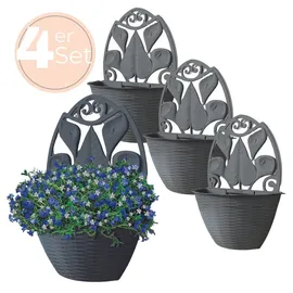 GarPet 4x Blumentopf Wand Blumentopf Wandmontage Wandblumentopf Wandvasen für Pflanzen Pflanzen Wandhalterung Wandtopf Außenbereich 32 cm Anthrazit Rattan