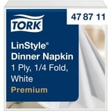 Tork 478711 Linstyle Premium Dinnerservietten Weiß / Servietten stoffähnlich und saugfähig / 1-lagig / Premium Qualität / 12 x 50 (600) Airlaid Servietten / 39 x 39 cm (B x L)