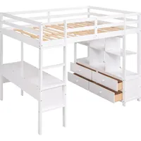 XDOVET Kinderhochbett (140x200cm,Weiß),Etagebett mit Stauraumschubladen und Unterbettschreibtisch - Weiß