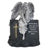 Buri Dekobaum Grab-Spruchstein Engel sitzend 28cm Grabschmuck Gedenkstein Grabdeko