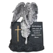 Buri Dekobaum Grab-Spruchstein Engel sitzend 28cm Grabschmuck Gedenkstein Grabdeko