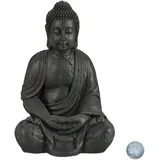 Relaxdays Buddha Figur 70 cm, Gartenfigur, Dekofigur Wohnzimmer, wetterfest & frostsicher, dunkelgrau