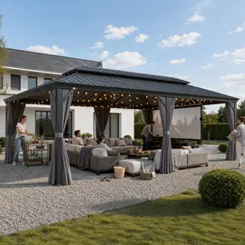 Purple Leaf Alu Pavillon 3,65 x 4,25 m inkl. 4 Seitenteile Grau