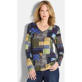 GOLDNER Kurzgröße: Langarm Viskose-Shirt mit V-Ausschnitt", in marine gemustert), | Gr.: 23,