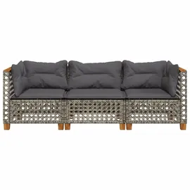 vidaXL Gartensofa mit Kissen 3-Sitzer Grau Poly Rattan