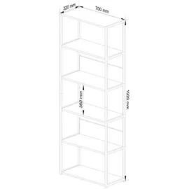 Akord Bücherregal 70 x 32 x 192 cm Weiß/Eiche Artisan