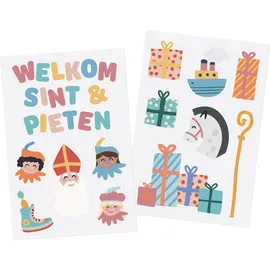 Folat 65715 Sankt Nikolaus Kinder Dekoration - Fensteraufkleber Welkom Sint & Pieten -Sint en Pieten - 13 Stück