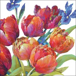20 Servietten Papier 33x33cm 3-lagig - hochwertige Einweg Papierservietten Tulpen Blumen Malstil Tischdeko Frühling Sommer Naturmotiv