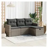 vidaXL 4-tlg. Garten-Sofagarnitur mit Kissen Grau Poly Rattan
