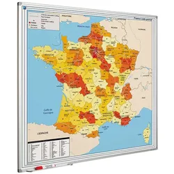 PROREGAL Magnetisches Whiteboard Landkarte PLZ Frankreich | HxBxT 100x100cm | mit Befestigungsmaterial & Stiftablage | Sublimationsstahl