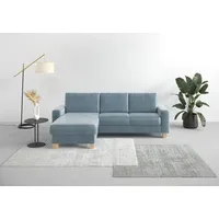 Home Affaire Ecksofa HOME AFFAIRE "Summer L-Form", blau (blau, grau), B:249cm H:91cm T:164cm, 100% Polyester, Sofas, Ecksofa, mit Recamiere, mit oder ohne Bettfunktion und Bettkasten, Cord-Bezug
