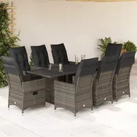 VidaXL 9-tlg. Garten-Essgruppe mit Kissen Grau Poly Rattan