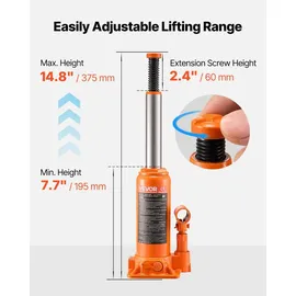 Vevor hydraulischer Flaschenheber mit 6 t Kapazität, 195–375 mm Hubbereich, Flaschenwagenheber mit Schweißsystem für Auto Pickup SUV Autoreparatur, Stempelwagenheber Orange Wagenheber Hochleistung