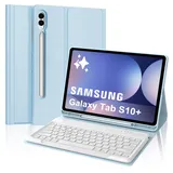 FOGARI Tastatur Hülle für Samsung Galaxy Tab S10 Plus 2024, Keyboard Cover mit Magnetisch Abnehmbarer Deutscher Bluetooth Tastatur für Samsung Galaxy Tab S10+ 12.4'' 2024, Hellblau