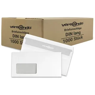 versando 1.000 Briefumschläge DIN lang mit Fenster mF selbstklebend sk Fensterbriefumschläge 22 x 11 cm weiß