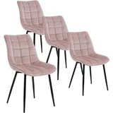 WOLTU Esszimmerstühle 4er Set Küchenstuhl Polsterstuhl Wohnzimmerstuhl Sessel mit Rückenlehne, Sitzfläche aus Samt, Metallbeine, Rosa BH142rs-4