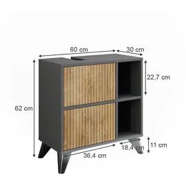 Vicco Waschbeckenunterschrank 2 Schubladen 60 x 62 x 30 cm Dunkelgrau/Braun