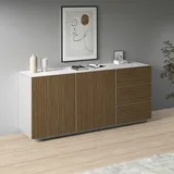 INOSIGN Sideboard »Vega Sideboard,Kommode,180 cm«, mit 2 Türen und 3 Schubladen,Fronten mit Rillen-Optik, weiß