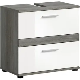 xonox.home Waschbeckenunterschrank Blake 60 x 57 x 34 cm Grau/Weiß Hochglanz