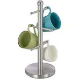 Relaxdays Tassenhalter, mit 6 Stangen, zum Hinstellen, Edelstahl, für Kaffeebecher, Küche, runder Tassenbaum, silber