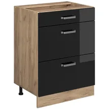 Vicco Küchenunterschrank Schwarz 60 cm mit Schubladen, ohne Arbeitsplatte
