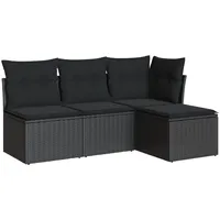 vidaXL 4-tlg Garten-Sofagarnitur mit Kissen Schwarz Poly Rattan Modell 27