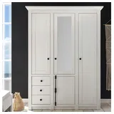 Lomadox Kleiderschrank Wingst-61 mit Spiegel im Landhaus Stil Dekor Pinie weiß Nb. B/h/t ca. 147x206x64cm