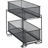 Wenko Schubladenregal Mod. Gioma, hochwertiger Organizer mit 2 Etagen und Korb-auszug für Küchenschrank oder Arbeitsplatte, Küchenregal aus pulverbeschichtetem Metall, 35 x 33,5 x 18,5 cm, Schwarz