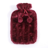 LUBOSE Flauschige, weiche warme Wärmflasche, mit Wolle überzogene Wärmflasche Geschenk für Frauen, Handwärmer, kalte Kompression, Wärmflasche (2000 ml, weinrot)