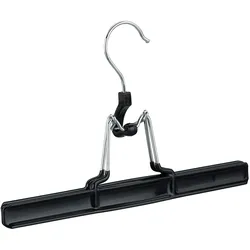 Relaxdays Hosenbügel Metall 5er Set, 360° drehbarer Haken, fest schließend, Rockbügel, gummierte Klemmen, 26cm, schwarz