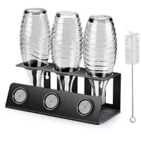 vinlley Flaschenhalter für Sodastream 3er Abtropfhalter mit Herausnehmbare Abtropfwanne und Deckelhalter, Abtropfständer für Sodastream, Crystal und Emil Flaschen, Schwarz.