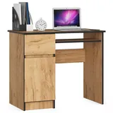 Akord Piksel Schreibtisch Klein mit Schubladen | Computertisch | Bürotisch mit Tastaturablage | Schublade und Fach mit Tür | B90 x H77 x T50 cm | 30 kg | Schrank Links | Farbe: Handwerk Eiche