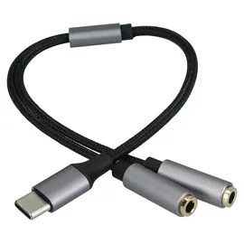kwmobile USB C Kopfhörer Splitter für USB C Headphone / Headset USB C Adapter USB-C auf Klinke Audio Kabel Splitter aus Nylon Schwarz
