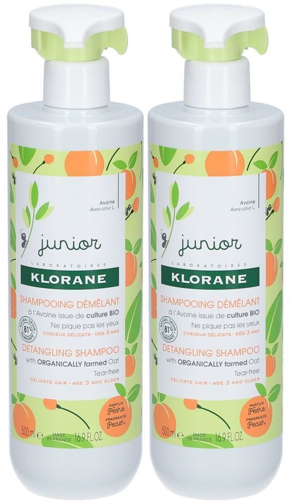 KLORANE Shampoing Démêlant - Parfum Pêche 2x500 ml shampooing