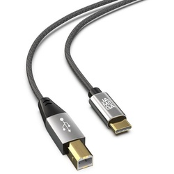 JAMEGA USB C auf USB B Druckerkabel Scannerkabel Datenkabel HP Canon Dell USB-Kabel, (150 cm) schwarz|silberfarben