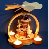 Teelicht Pyramide 23cm Weihnachtsmotiv - Handarbeit aus dem Erzgebirge !