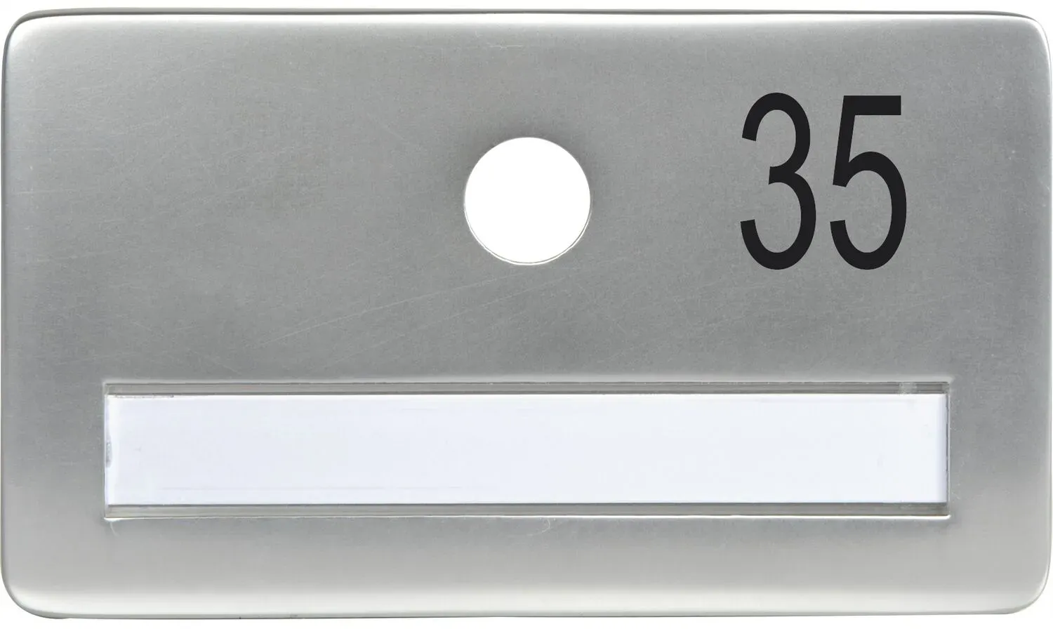 SOLIDO Namensschild ohne Spion, Bohrung ø 14, Alu silber eloxiert, Gravur Nr. 35