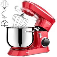 Küchenmaschine Knetmaschine Vezzio 1500W Reduzierte Geräusche Knetmaschine mit Rührbesen 10 Geschwindigkeit 8.5L Edelstahlschüssel Backen mit Knethaken, Schneebesen, Flachrührer (Rot)