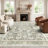 HOMFINE Grau Vintage Teppich Wohnzimmer 160x230 cm - Waschbarer Kurzflor mit Rutschfester Unterseite, weicher Boho Retro für Schlafzimmer Esszimmer Flur