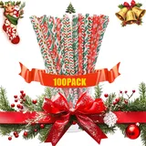 sinzau 100 Stück Weihnachten Papierstrohhalme, Bunte Strohhalme für Weihnachten, Kuchendekoration, Dessertdekoration, Party, Geburtstag, Hochzeit