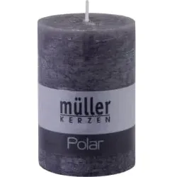 Müller Kerzen Polar Stumpenkerzen 100/68 mm, Raureif-Effekt 5461007289 , 1 Packung = 4 Stück, asphalt