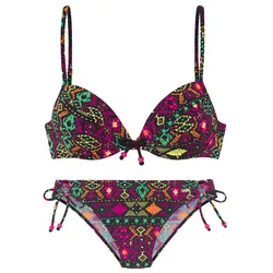 Push-Up-Bikini, farbenfroher Ethnodruck, Gr. 34 - Cup B, schwarz bedruckt, , 37696844-34 Cup B